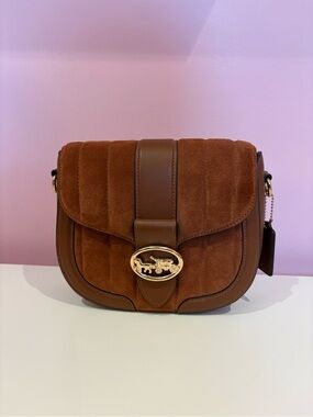 Coach Georgie Brown Suede and Leather Saddle Bag with Gold-Tone Logo 👜🤎